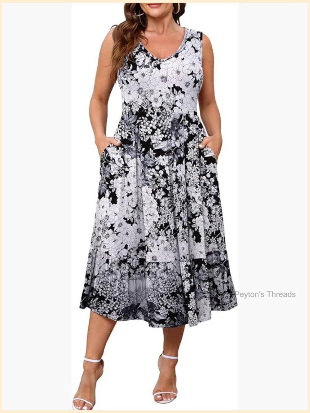 Womens Plus Size Maxi Dress Sleeveless V Neck Tiered Sundress with Pockets
